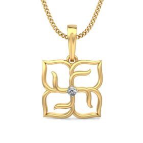 Sparking Religious Swastik Pendant 0.03 Ct Diamond Solid 14K Gold