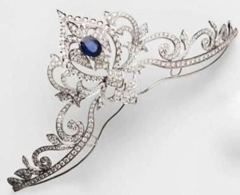 Birthday Crown 18.3 Carat Rose Cut Diamond & Sapphire 60 Gms 925 Sterling Silver