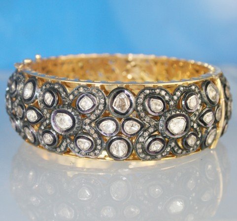polki bracelet 10.55 Tcw Rose Cut Diamond 925 Sterling Silver vintage jewelry