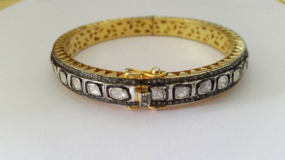 antique bracelets 8.76 Tcw Rose Cut Diamond 925 Sterling Silver antique jewelry