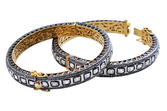 polki bracelet 13.68 Tcw Rose Cut Diamond 925 Sterling Silver vintage jewelry