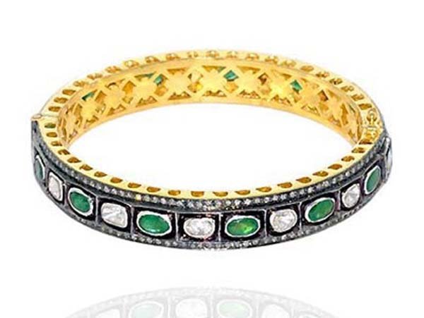 vintage bracelets 8.2 Tcw Emerald Rose Cut Diamond 925 Sterling Silver art deco jewelry