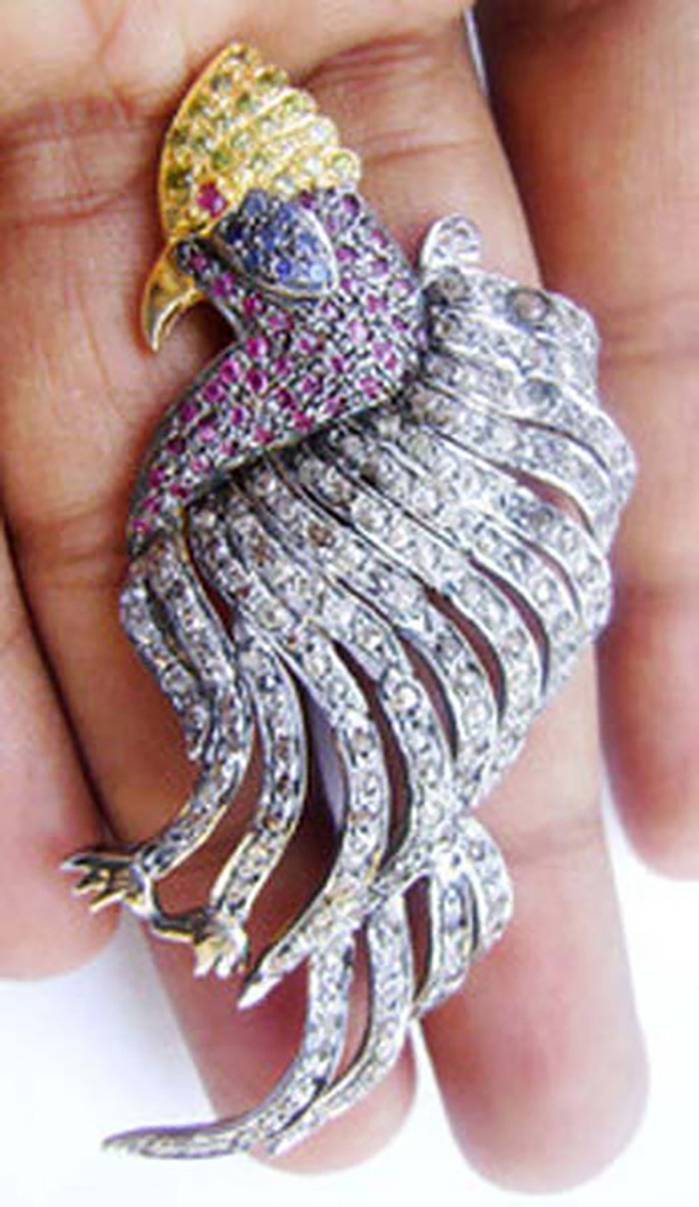 vintage brooches 2.5 Tcw Emerald, Ruby, Sapphire Rose Cut Diamond 925 Sterling Silver fine antique jewelry