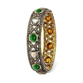 polki bangles 14.55 Tcw Emerald Rose Cut Diamond 925 Sterling Silver vintage diamond jewelry