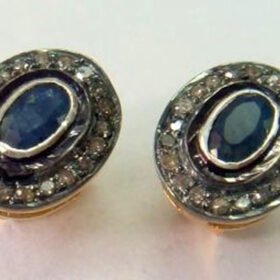 vintage earrings 1.6 Tcw Blue Sapphire Rose Cut Diamond 925 Sterling Silver antique jewelry