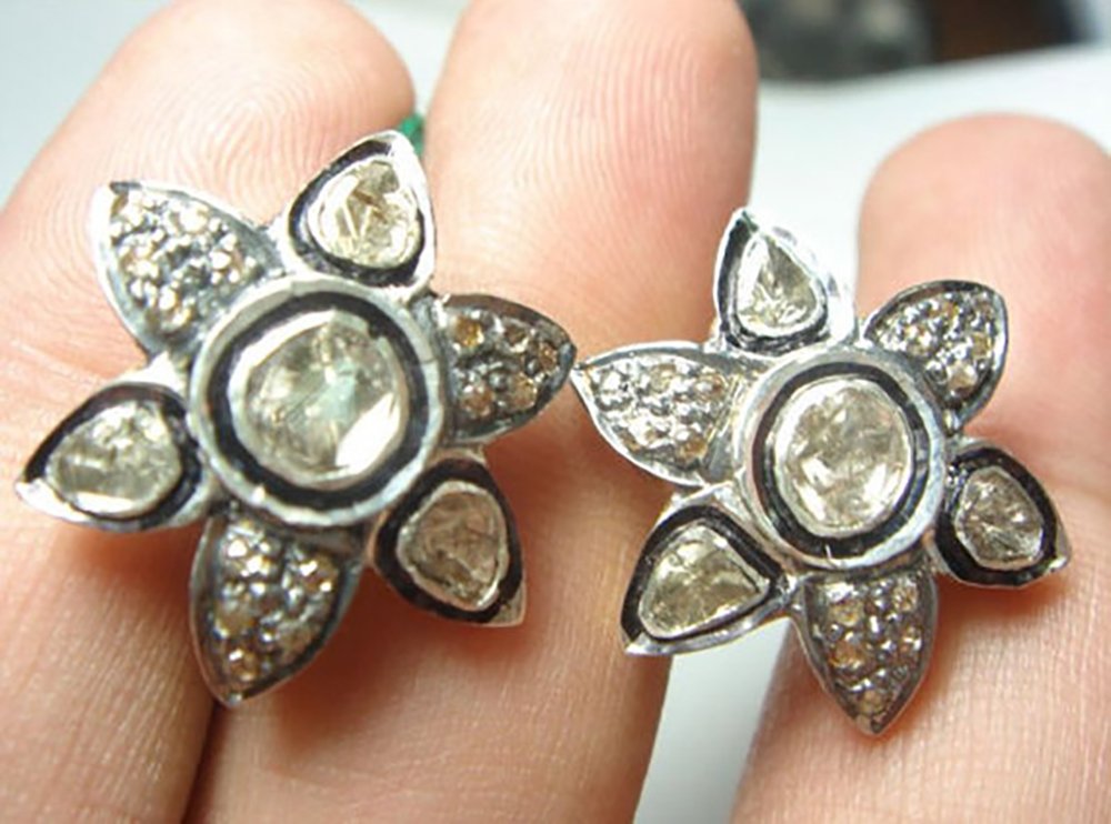 vintage earrings 1.9 Tcw Rose Cut Diamond 925 Sterling Silver vintage diamond jewelry