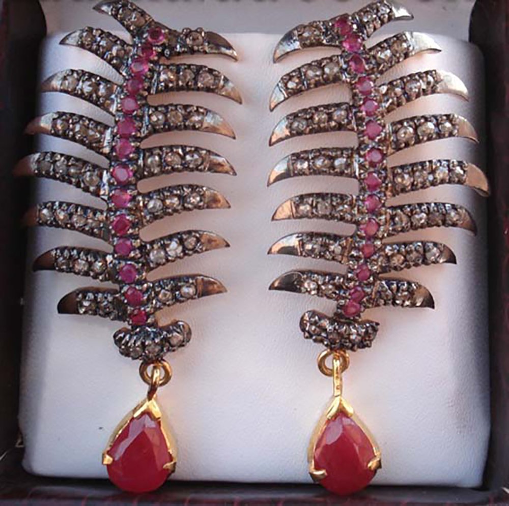 rose cut earrings 4.5 Tcw Ruby Rose Cut Diamond 925 Sterling Silver victorian jewelry