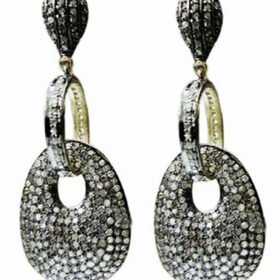 rose cut earrings 3.7 Tcw  Rose Cut Diamond 925 Sterling Silver antique vintage jewelry