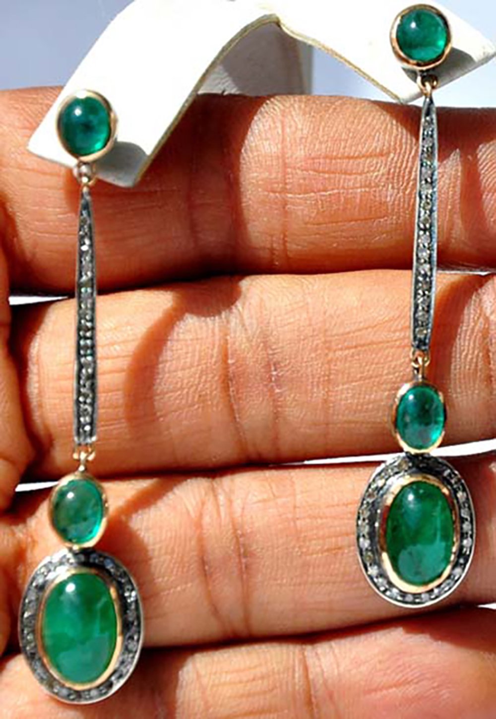 polki earrings 5.5 Tcw Emerald Rose Cut Diamond 925 Sterling Silver vintage jewelry