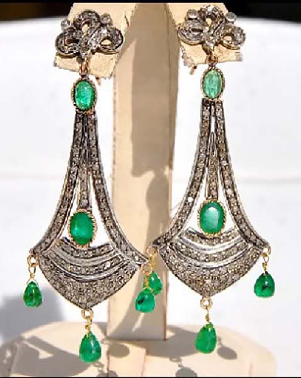 victorian earrings 8.7 Tcw Emerald Rose Cut Diamond 925 Sterling Silver vintage art deco jewelry