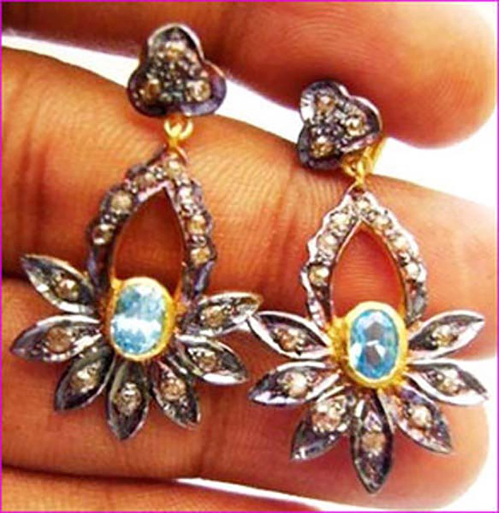 vintage earrings 3.85 Tcw Topaz Rose Cut Diamond 925 Sterling Silver art deco jewelry