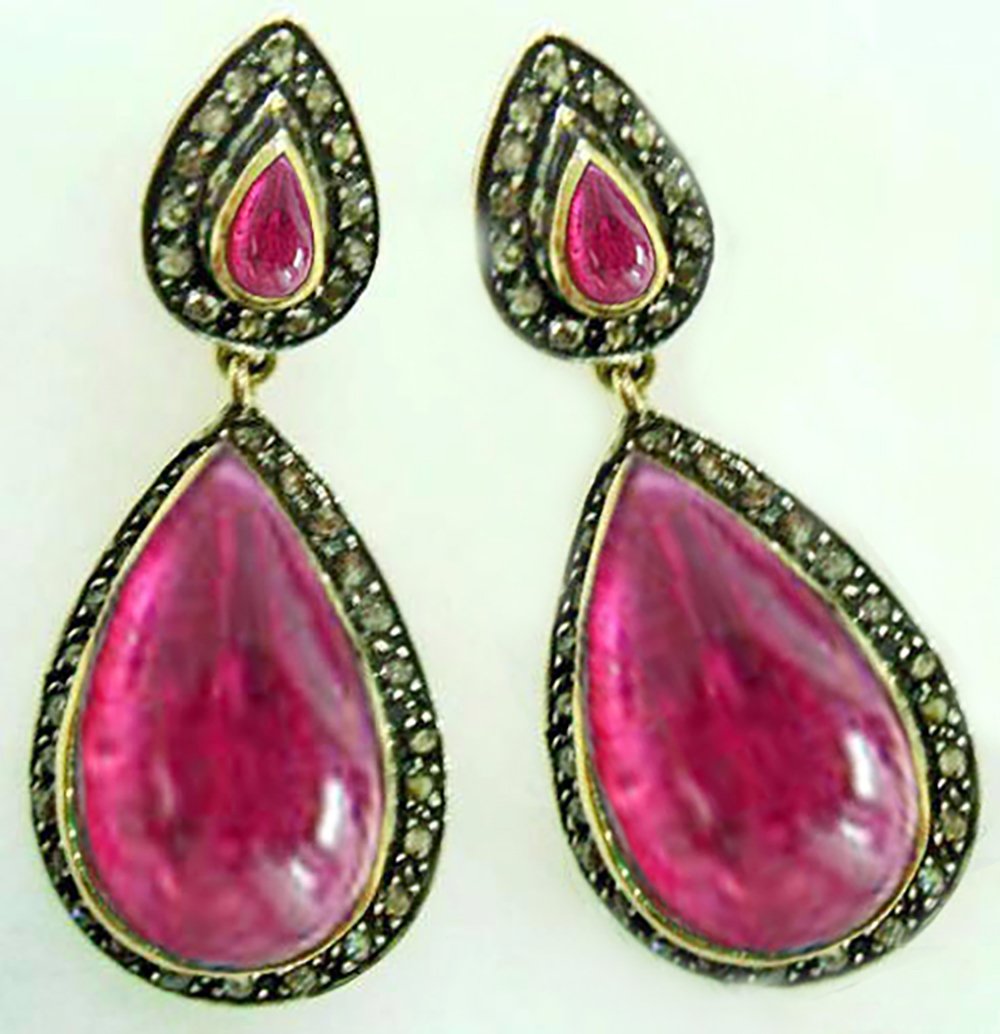 victorian earrings 6 Tcw Ruby Rose Cut Diamond 925 Sterling Silver fine antique jewelry