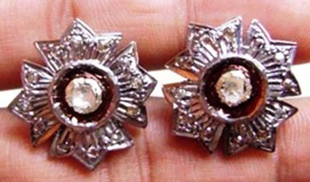 polki earrings 0.95 Tcw Rose Cut Diamond 925 Sterling Silver vintage art deco jewelry