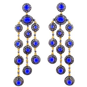 victorian earrings 17.8 Tcw Sapphire Rose Cut Diamond 925 Sterling Silver vintage jewelry