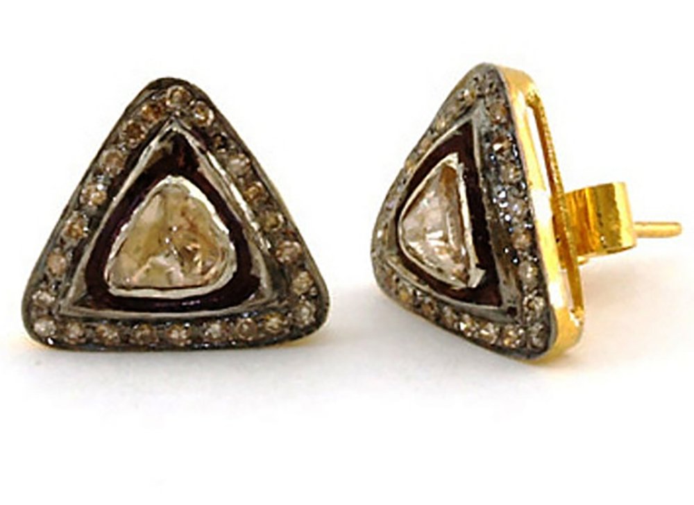 polki earrings 1.35 Tcw Rose Cut Diamond 925 Sterling Silver vintage art deco jewelry