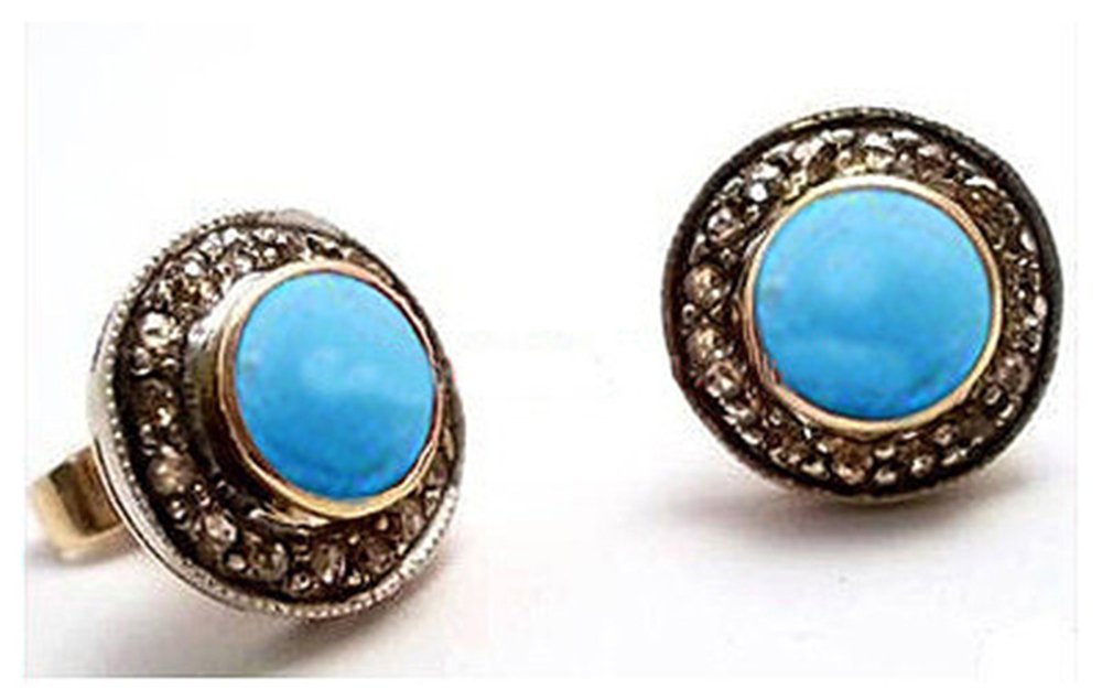 rose cut earrings 2.9 Tcw Turquoise Rose Cut Diamond 925 Sterling Silver antique vintage jewelry