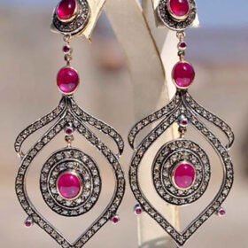 rose cut earrings 6.2 Tcw Ruby Rose Cut Diamond 925 Sterling Silver antique vintage jewelry