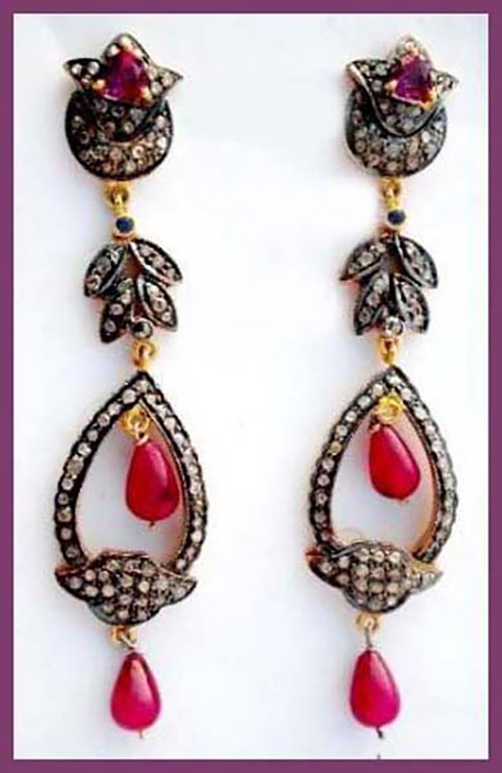 polki earrings 5.4 Tcw Ruby Rose Cut Diamond 925 Sterling Silver fine antique jewelry