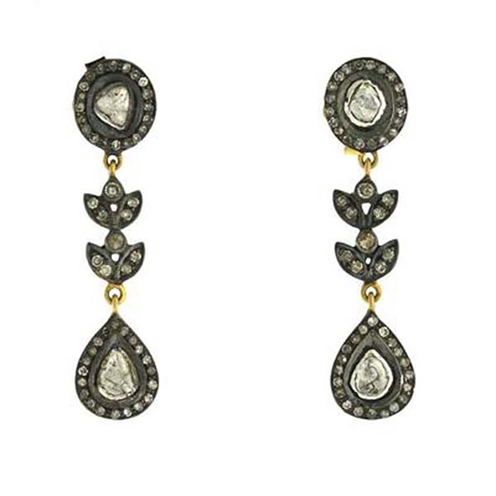 antique earrings 1.7 Tcw Rose Cut Diamond 925 Sterling Silver vintage style jewelry