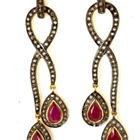 vintage earrings 6.4 Tcw Ruby Rose Cut Diamond 925 Sterling Silver antique jewelry