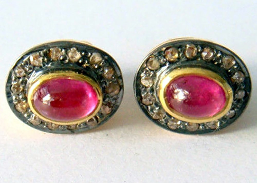 vintage earrings 1.6 Tcw Ruby Rose Cut Diamond 925 Sterling Silver art deco jewelry
