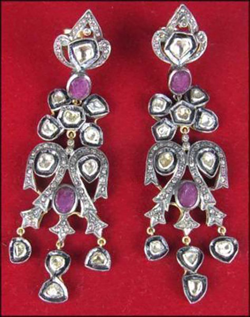polki earrings 6.4 Tcw ruby Rose Cut Diamond 925 Sterling Silver vintage art deco jewelry