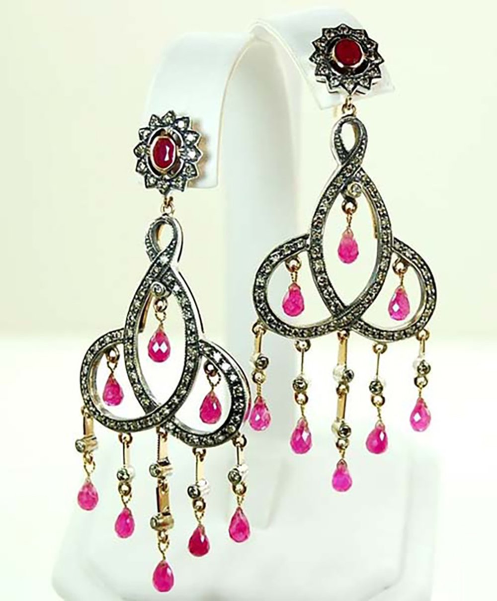 antique earrings 8.85 Tcw Ruby Rose Cut Diamond 925 Sterling Silver antique vintage jewelry