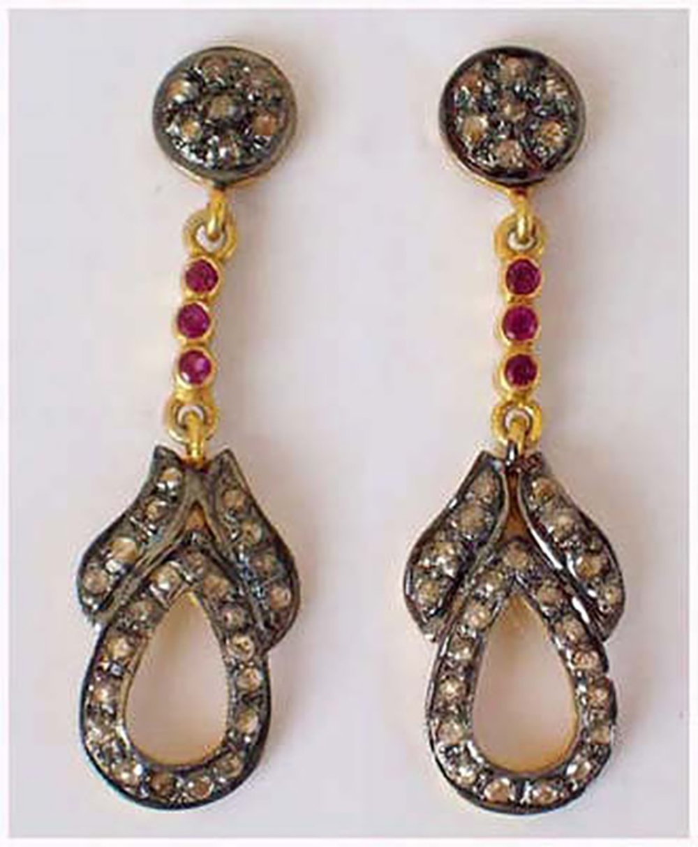 vintage earrings 2.02 Tcw Ruby Rose Cut Diamond 925 Sterling Silver antique jewelry