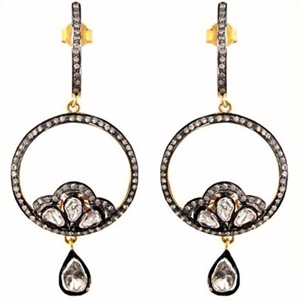 vintage earrings 2.82 Tcw Rose Cut Diamond 925 Sterling Silver antique jewelry