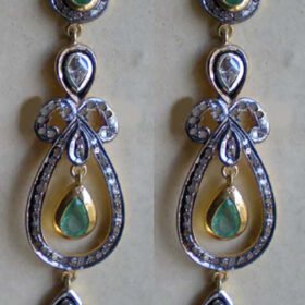 victorian earrings 4 Tcw Emerald Rose Cut Diamond 925 Sterling Silver vintage jewelry