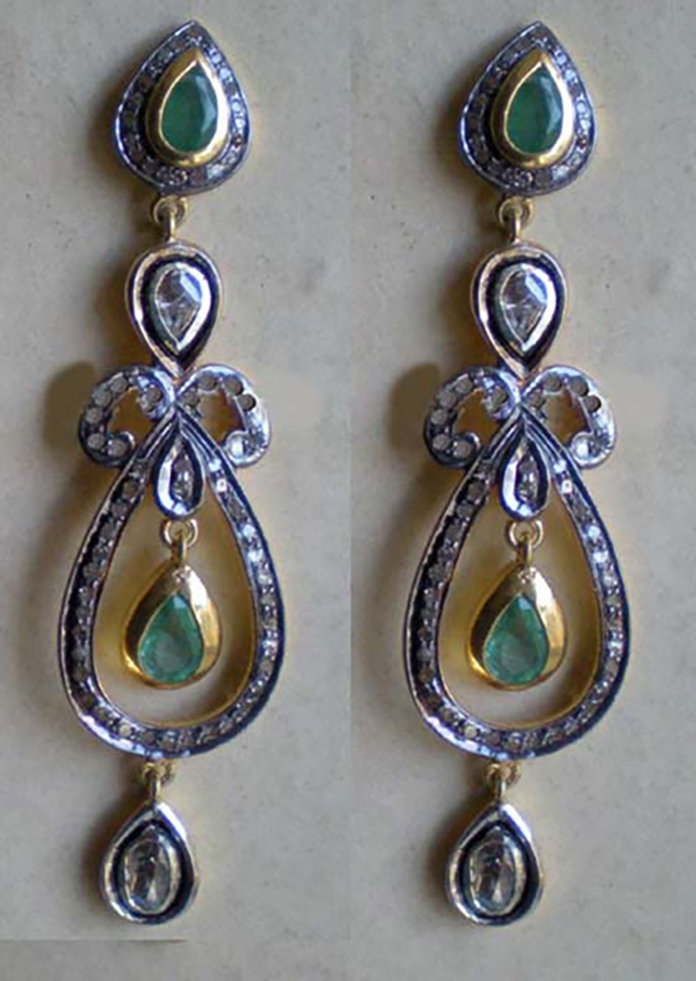 victorian earrings 4 Tcw Emerald Rose Cut Diamond 925 Sterling Silver vintage jewelry