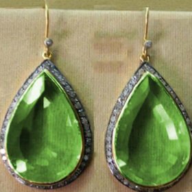 uncut earrings 6.5 Tcw Peridot Rose Cut Diamond 925 Sterling Silver art deco jewelry