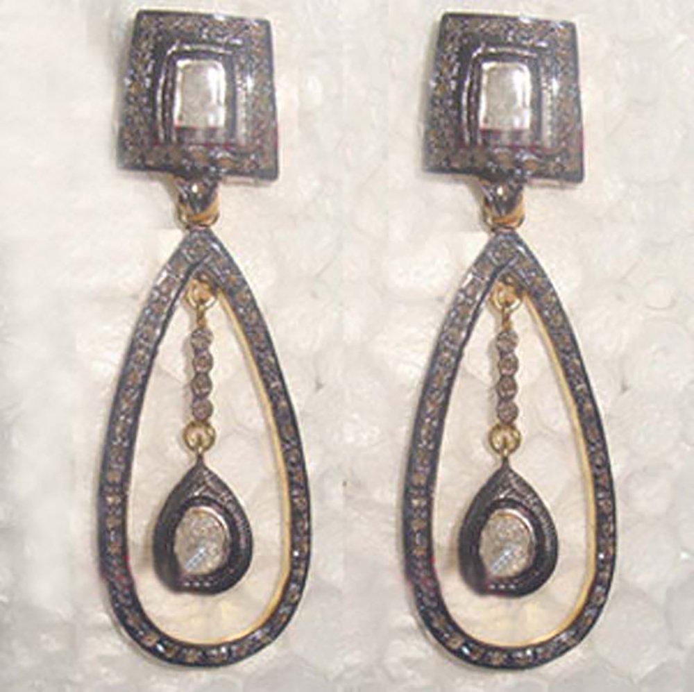 victorian earrings 2.8 Tcw Rose Cut Diamond 925 Sterling Silver vintage art deco jewelry