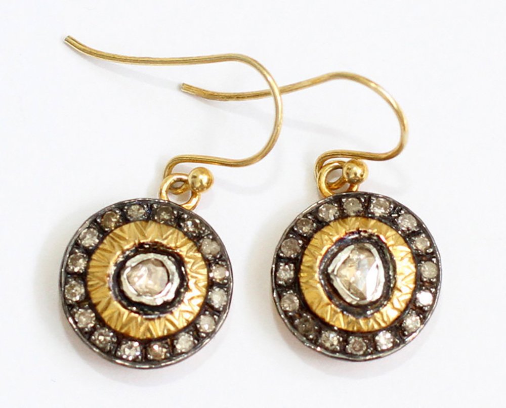 polki earrings 0.56 Tcw Rose Cut Diamond 925 Sterling Silver vintage art deco jewelry