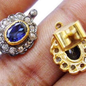 uncut earrings 2.58 Tcw Blue Sapphire Rose Cut Diamond 925 Sterling Silver vintage diamond jewelry