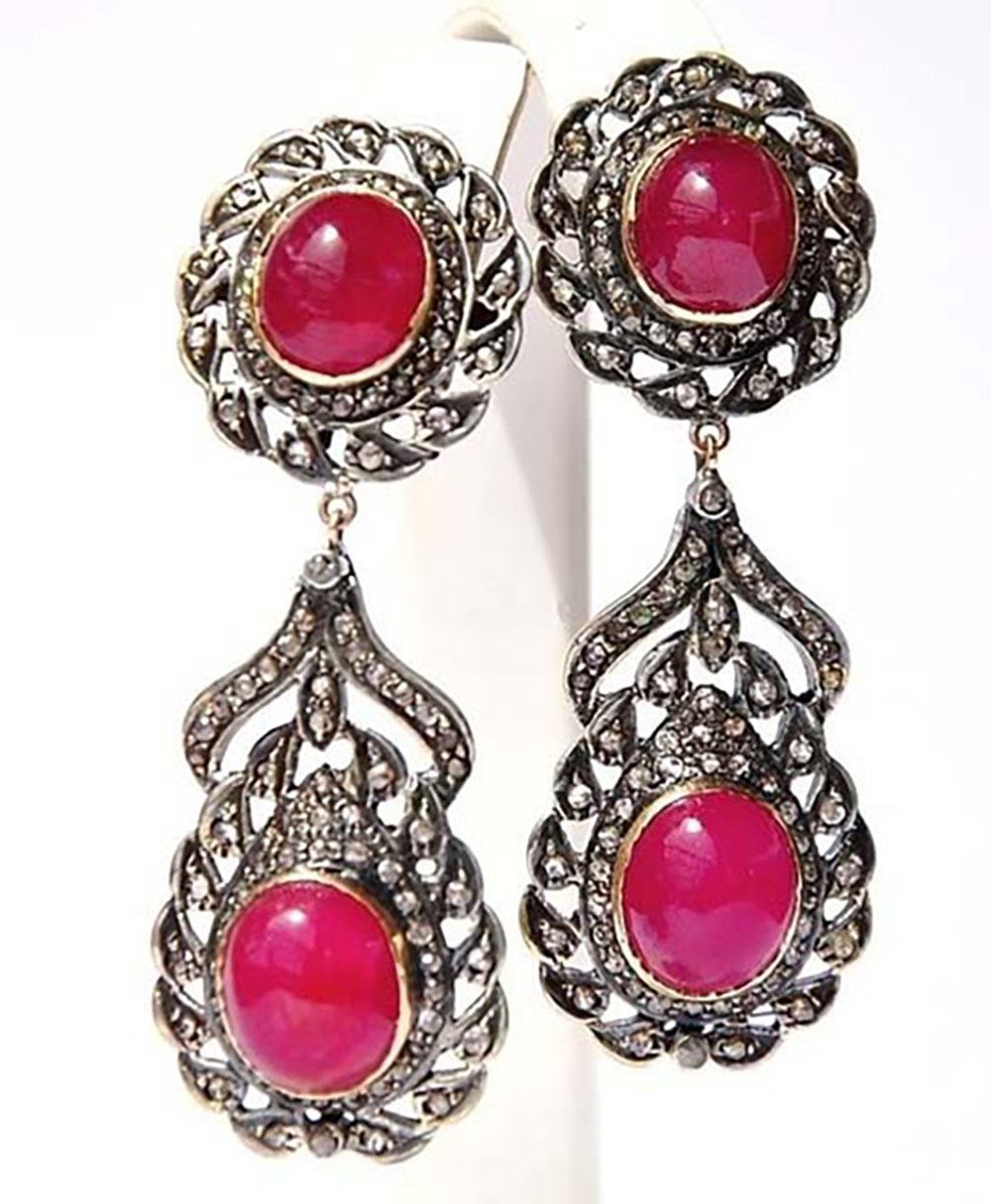 victorian earrings 6.88 Tcw Ruby Rose Cut Diamond 925 Sterling Silver vintage art deco jewelry