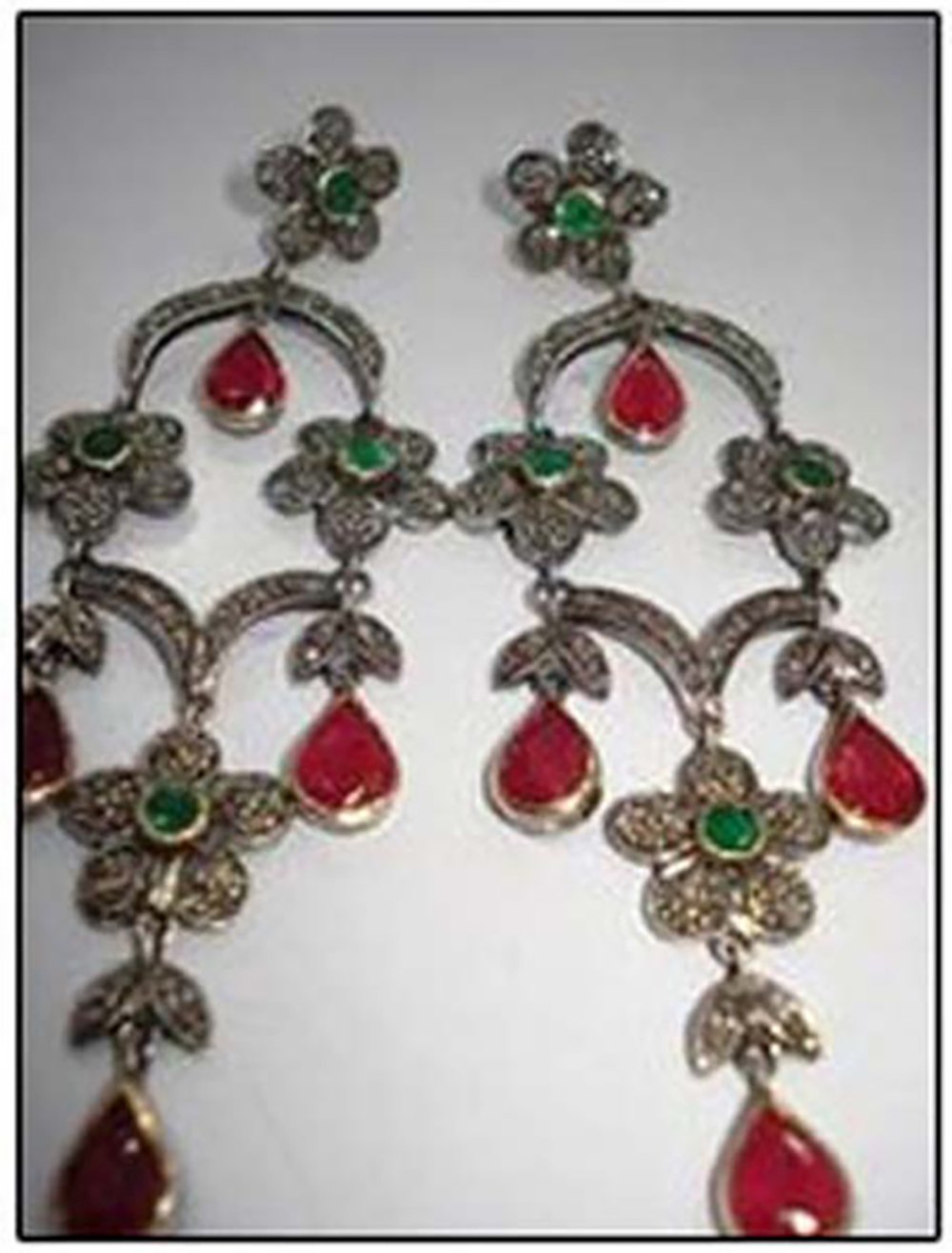 rose cut earrings 5.6 Tcw Emerald, Ruby Rose Cut Diamond 925 Sterling Silver antique vintage jewelry