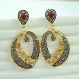 antique earrings 5.6 Tcw ruby Rose Cut Diamond 925 Sterling Silver vintage style jewelry