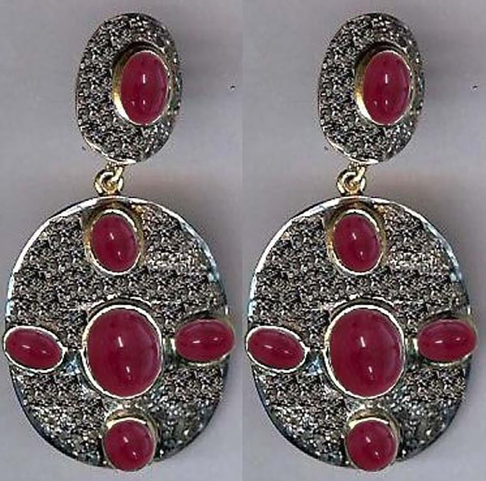 rose cut earrings 9.5 Tcw Ruby Rose Cut Diamond 925 Sterling Silver victorian jewelry
