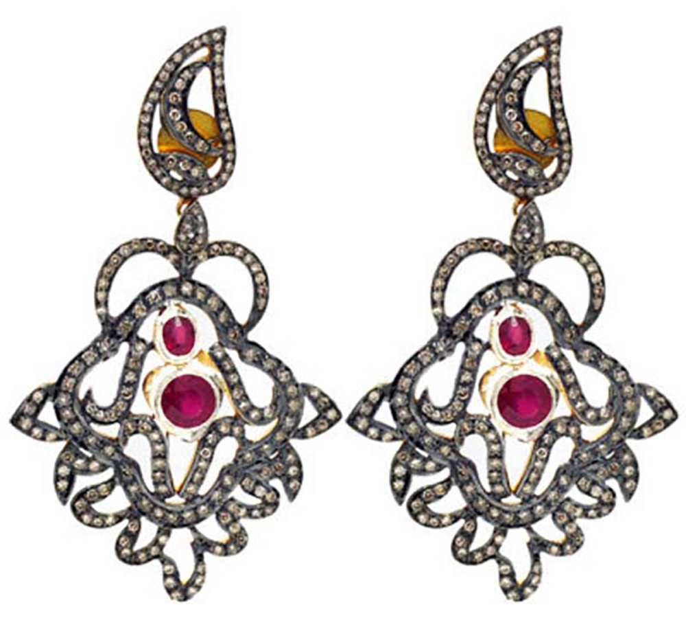 uncut earrings 5.76 Tcw Ruby Rose Cut Diamond 925 Sterling Silver art deco jewelry