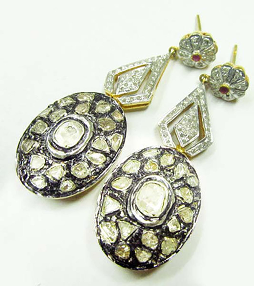 uncut earrings 4.6 Tcw Ruby Rose Cut Diamond 925 Sterling Silver vintage diamond jewelry