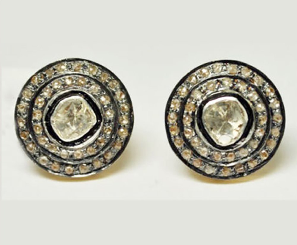 rose cut earrings 1.56 Tcw Rose Cut Diamond 925 Sterling Silver antique vintage jewelry
