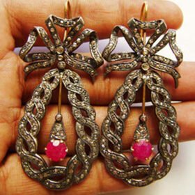 victorian earrings 4 Tcw Ruby Rose Cut Diamond 925 Sterling Silver vintage art deco jewelry