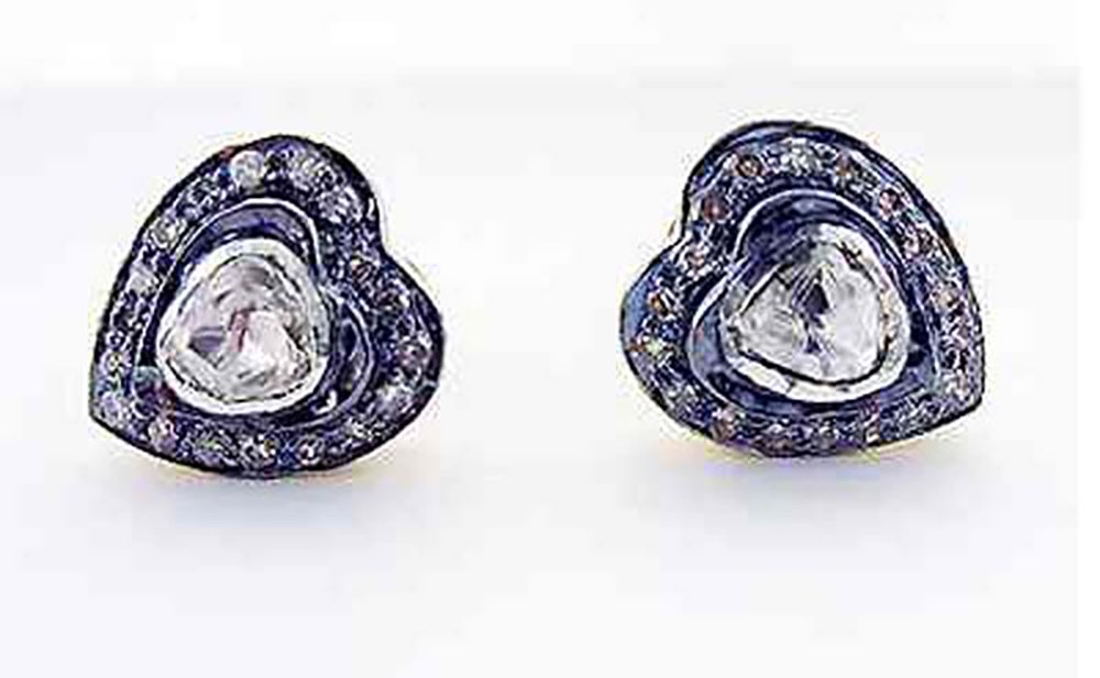 polki earrings 1 Tcw Rose Cut Diamond 925 Sterling Silver vintage art deco jewelry