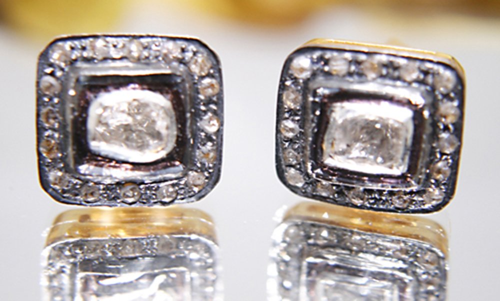 vintage earrings 0.7 Tcw Rose Cut Diamond 925 Sterling Silver vintage diamond jewelry