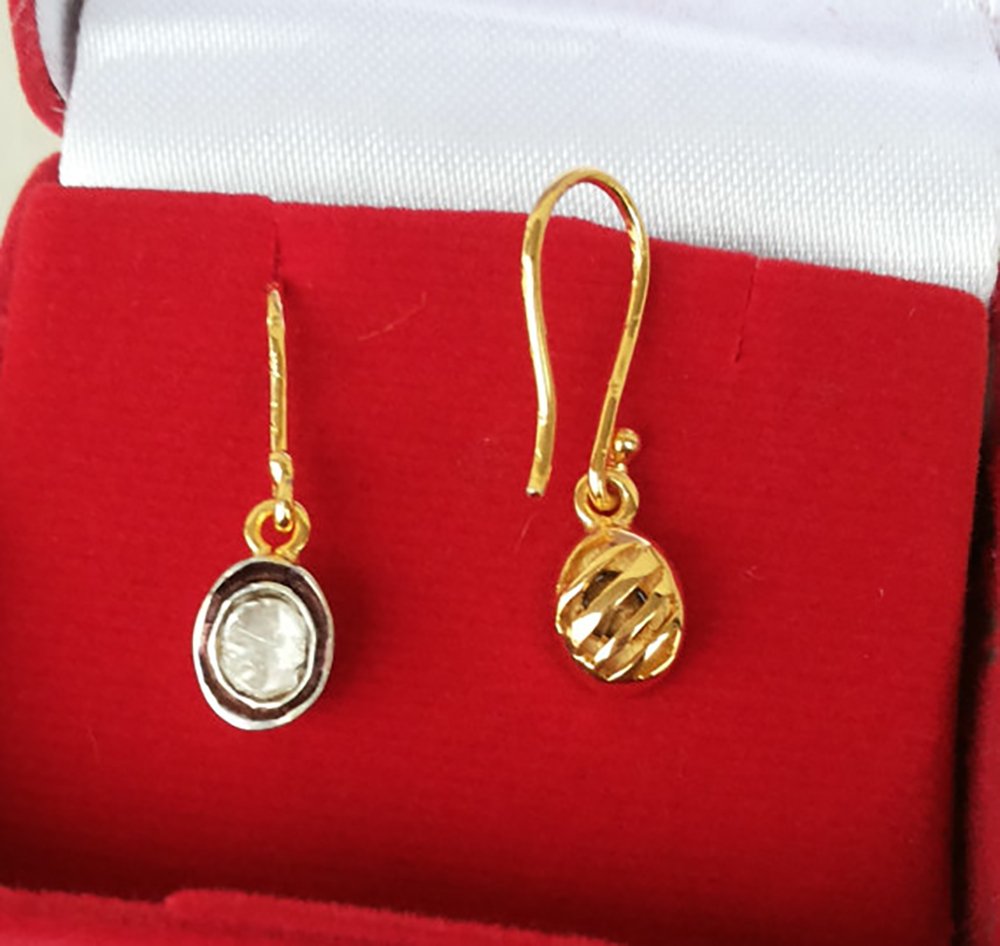 polki earrings 0.55 Tcw Rose Cut Diamond 925 Sterling Silver vintage art deco jewelry