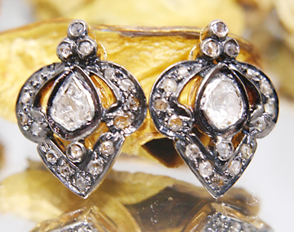 vintage earrings 0.66 Tcw Rose Cut Diamond 925 Sterling Silver vintage diamond jewelry