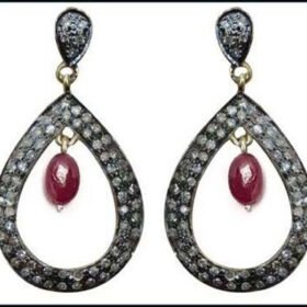 rose cut earrings 4.5 Tcw Ruby Rose Cut Diamond 925 Sterling Silver antique vintage jewelry