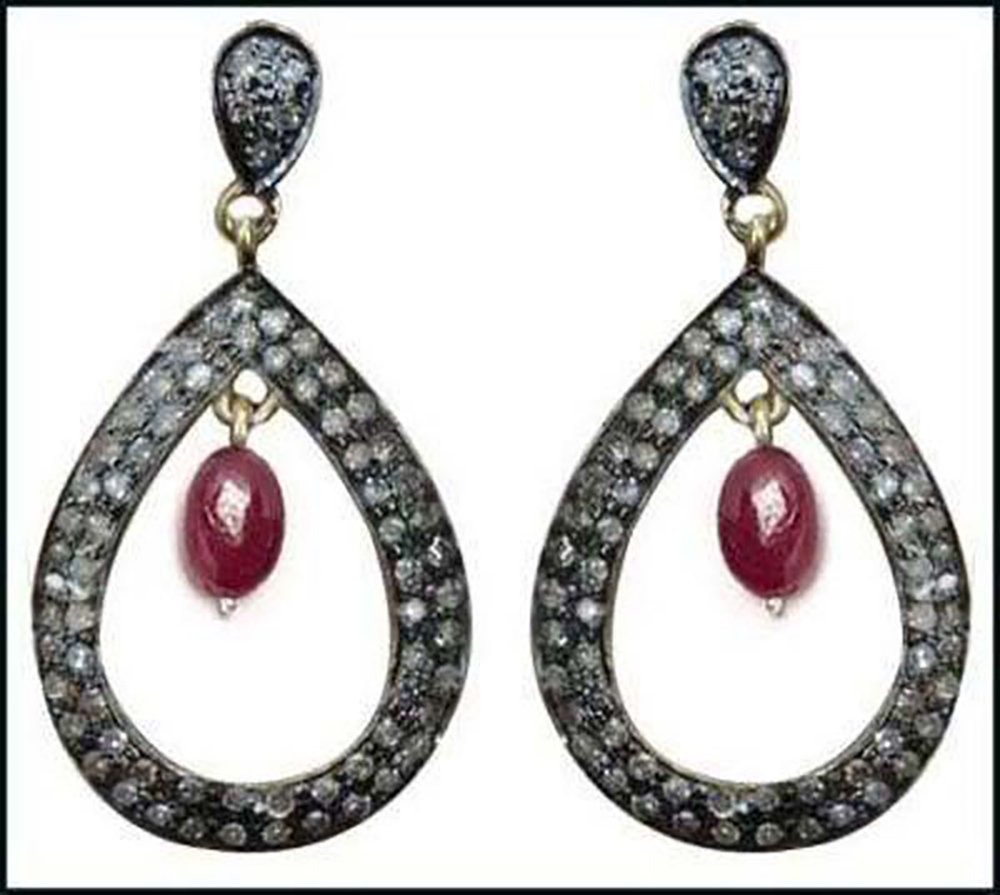 rose cut earrings 4.5 Tcw Ruby Rose Cut Diamond 925 Sterling Silver antique vintage jewelry