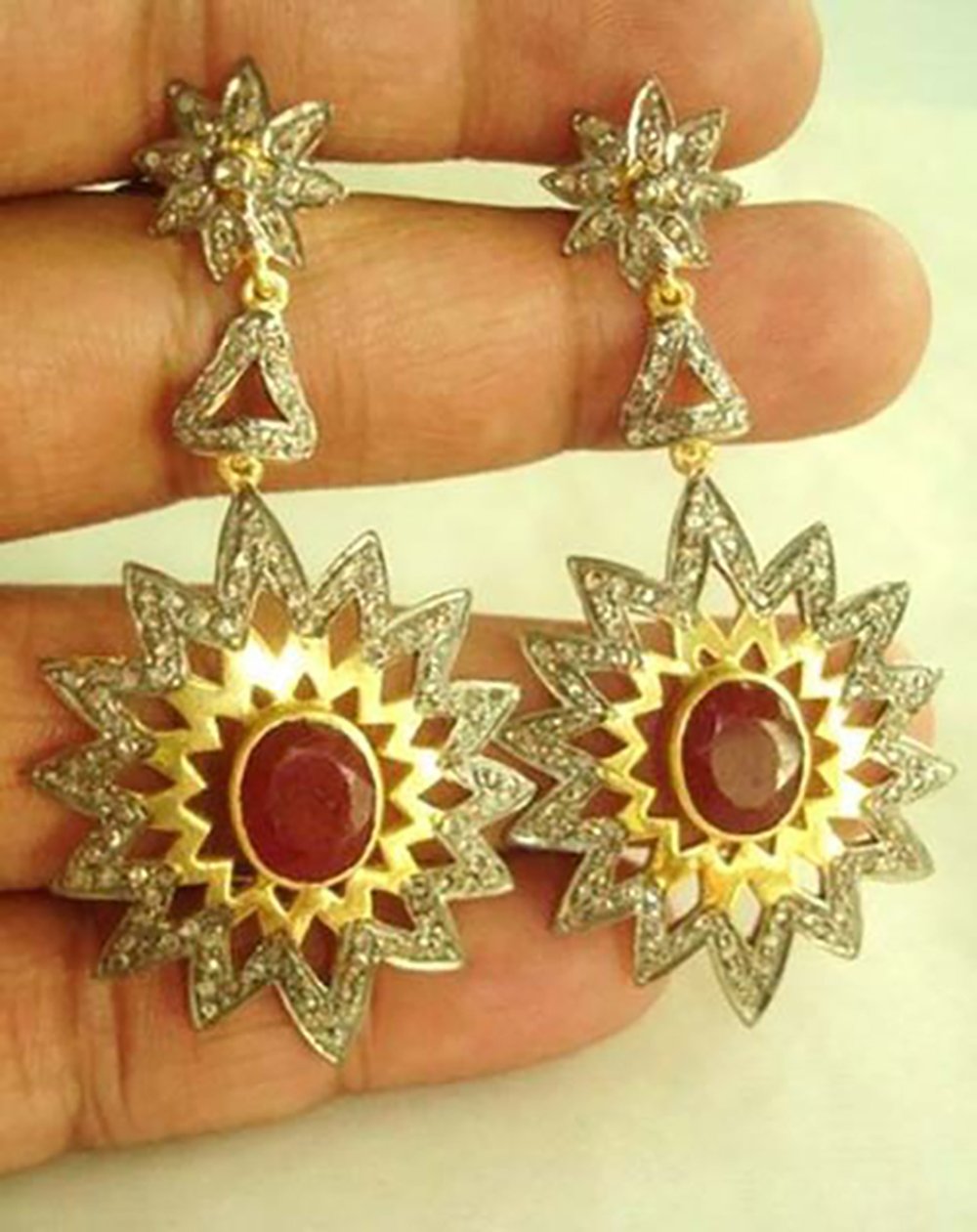 antique earrings 6 Tcw Ruby Rose Cut Diamond 925 Sterling Silver antique vintage jewelry